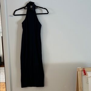 bebe Black high neck strappy back midi Halter Dress - size xs